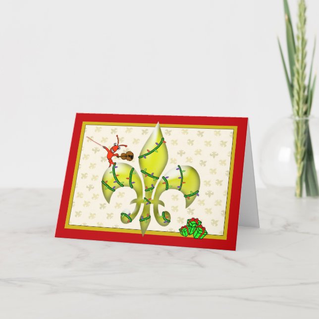 Cute Crawfish Fleur de Lis Christmas Greeting Holiday Card (Front)