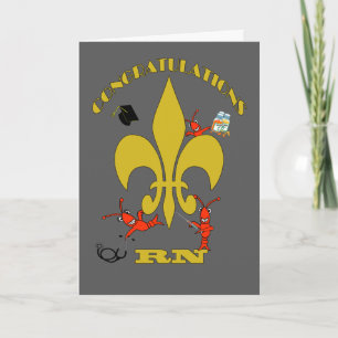 Cute Crawfish Fleur de Lis Congratulations RN Card