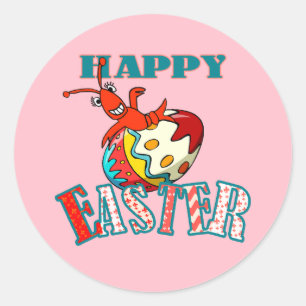 Cute Crawfish Happy Easter (pink) Classic Round Sticker