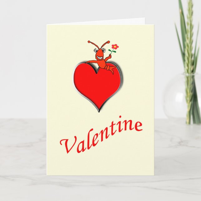 Cute Crawfish / Lobster Heart Valentine Holiday Card (Front)