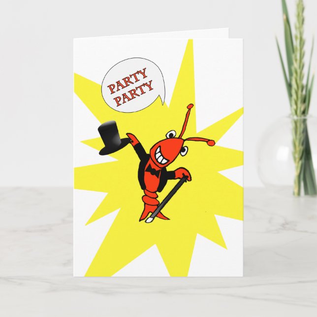 Cute Crawfish / Lobster in Tuxedo Party Birthday Card (Front)