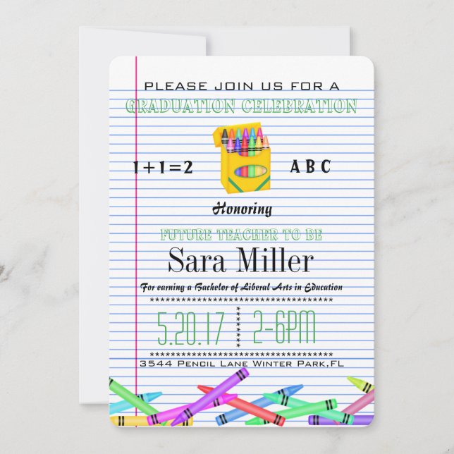Cute Crayola Teacher Graduation Invitation (Front)