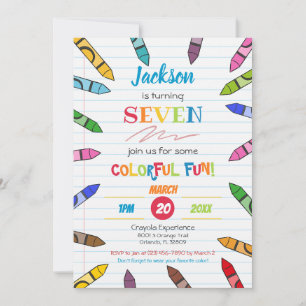 Cute Crayon Art Paper Colourful Party 7th Birthday Invitation