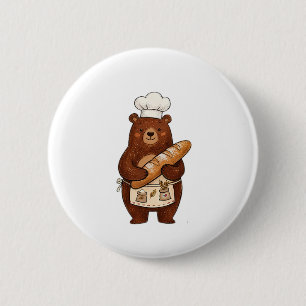 Cute Crayon Baker Bear with French Bread Chef T-Sh 6 Cm Round Badge