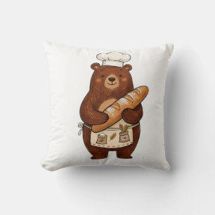 Cute Crayon Baker Bear with French Bread Chef T-Sh Cushion