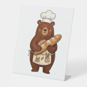 Cute Crayon Baker Bear with French Bread Chef T-Sh Pedestal Sign