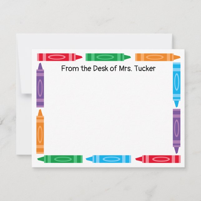 Cute Crayon Border Teacher Name Stationery Card (Front)