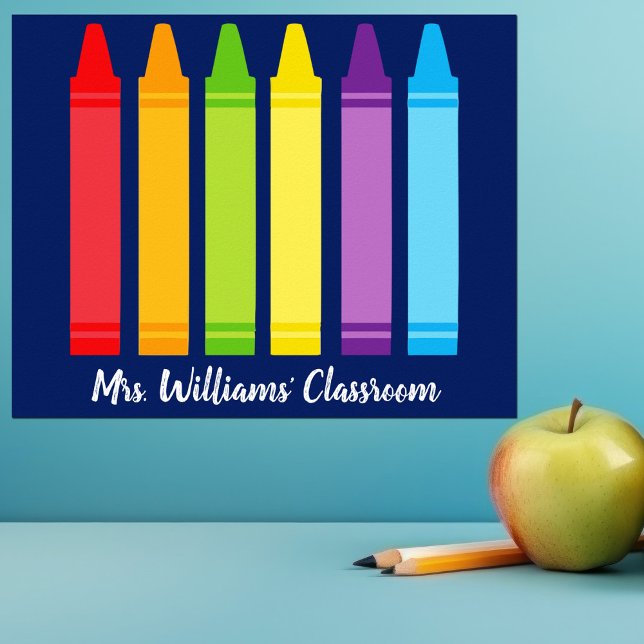 Cute Crayon Custom Elementary School Classroom Poster (Creator Uploaded)
