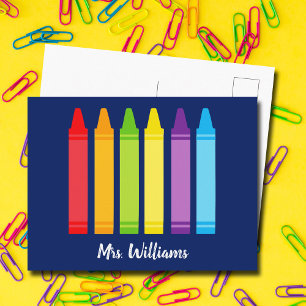 Cute Crayon Custom Elementary School Teacher Postcard