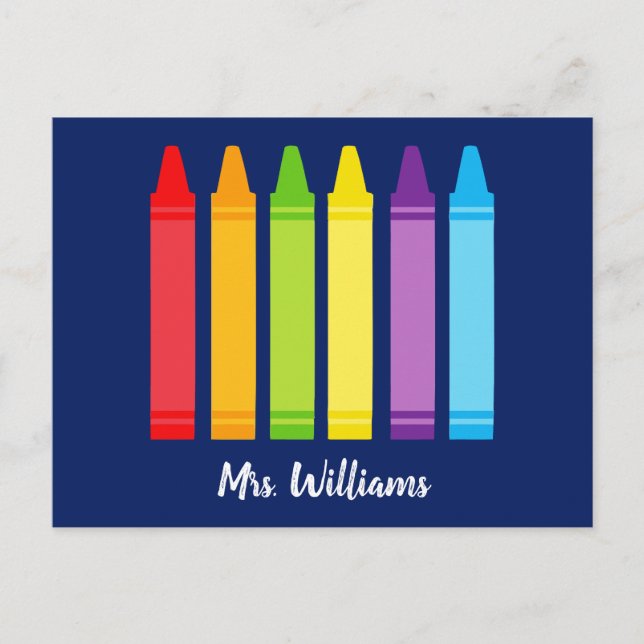 Cute Crayon Custom Elementary School Teacher Postcard (Front)