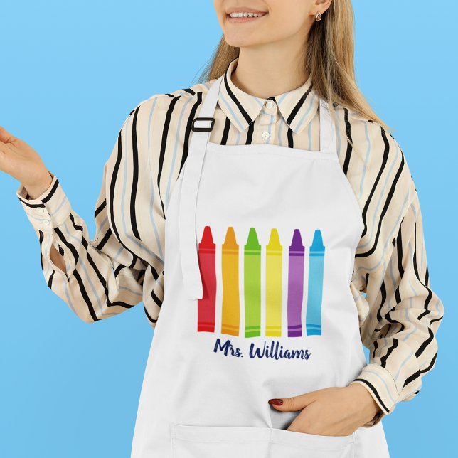 Cute Crayon Custom Elementary School Teacher Standard Apron (Creator Uploaded)