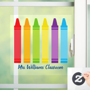Cute Crayon Elementary School Teacher Custom Class Window Cling