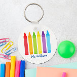 Cute Crayon Elementary School Teacher Personalised Key Ring<br><div class="desc">A beautiful Teacher Appreciation Week or End of Year gift for a kindergartener to give to their elementary school teacher. Custom made with a name under the cute rainbow of crayons. An adorable keychain for a preschool teacher.</div>