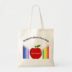Cute Crayon Elementary Teacher Apple Tote Bag