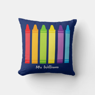 Cute Crayon Elementary Teacher Custom Classroom Cushion