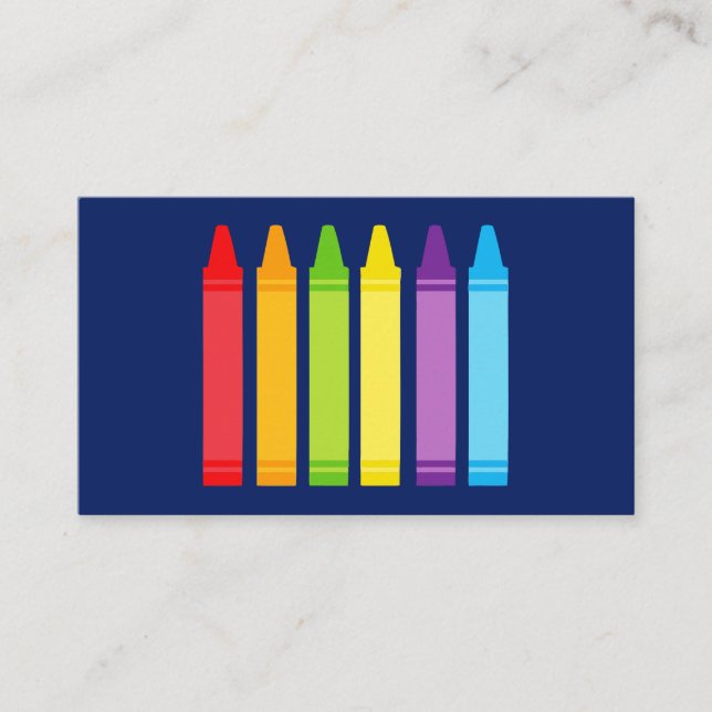 Cute Crayon Elementary Teacher Custom Contact Info Business Card (Front)