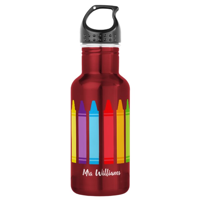 Cute Crayon Elementary Teacher Personalised 532 Ml Water Bottle (Front)