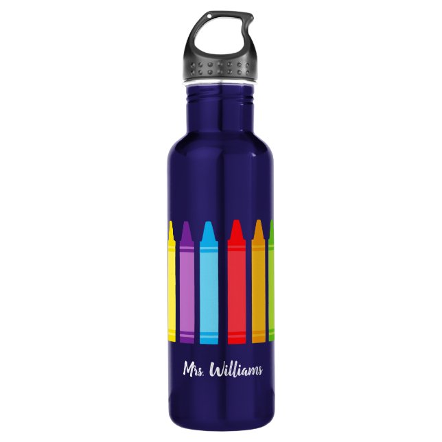 Cute Crayon Elementary Teacher Personalised 710 Ml Water Bottle (Front)