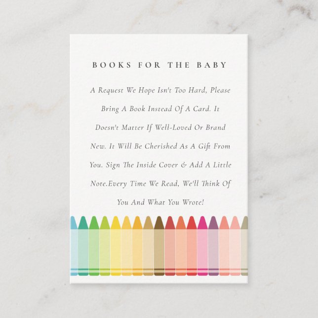 Cute Crayon Fun Rainbow Books For Baby Shower Enclosure Card (Front)