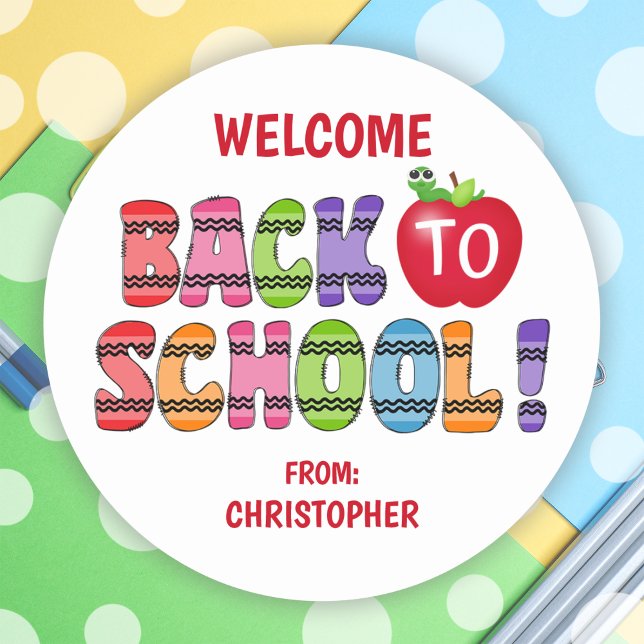 Cute Crayon Letters Back To School Classic Round Sticker (Cute Crayon Letters Back To School Classic Round Sticker)