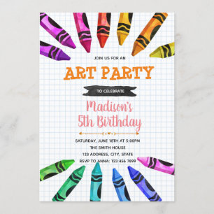 Cute crayon party theme invitation
