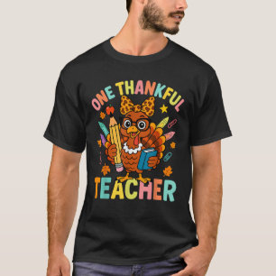 Cute Crayon Pencil One Thankful Teacher Thanksgivi T-Shirt