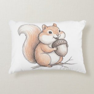 Cute Crayon Squirrel with Acorn Hand Drawn Coffee Decorative Cushion