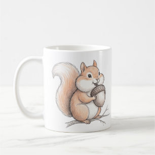 Cute Crayon Squirrel with Acorn Hand Drawn Coffee Mug