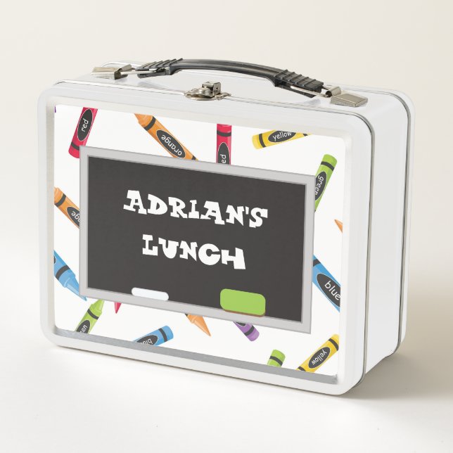 Cute Crayons and Chalkboard Metal Lunch Box (Front)