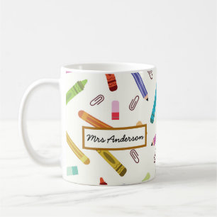 Cute Crayons and Pencils Teacher's Name  Coffee Mug