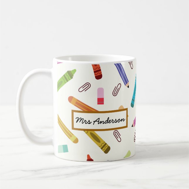 Cute Crayons and Pencils Teacher's Name  Coffee Mug (Left)
