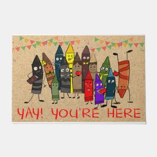 Cute Crayons In Class Mat, You're Here Doormat