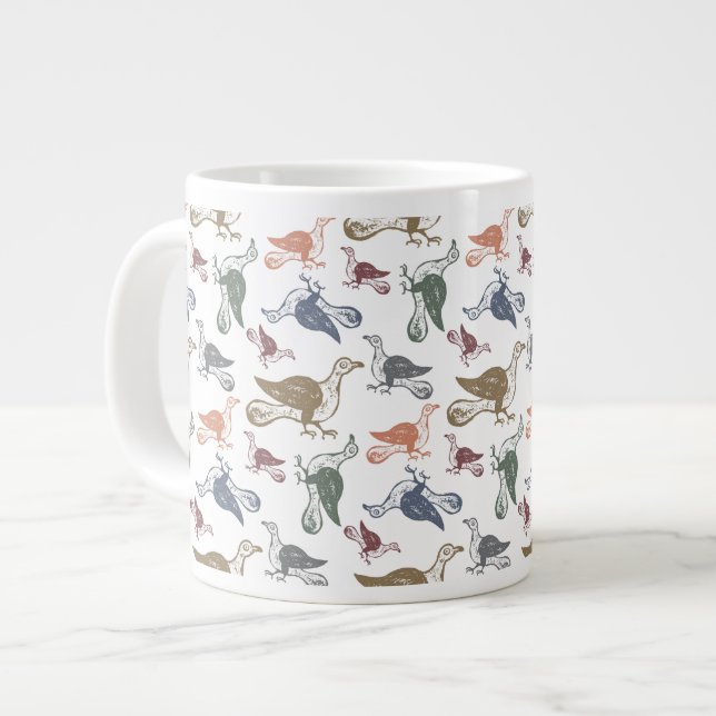 Cute Crazy Bird Pattern - Bird Watcher's Funny Large Coffee Mug (Front Left)
