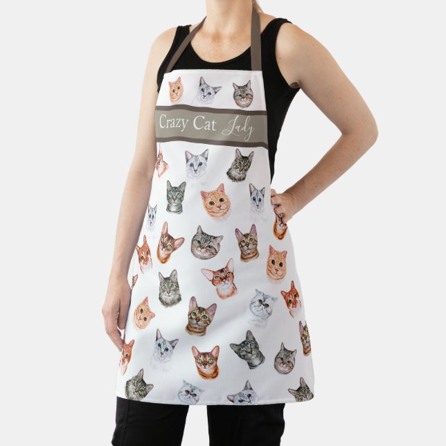 Cute Crazy Cat Lady Watercolor Simple Modern Apron (Insitu)