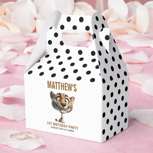 Cute Crazy Cheetah Farm Theme 1st Birthday Favour Box (Wedding)