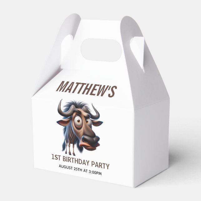 Cute Crazy Cheetah Farm Theme 1st Birthday Favour Box (Front Side)