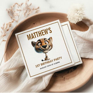 Cute Crazy Cheetah Farm Theme 1st Birthday Napkin