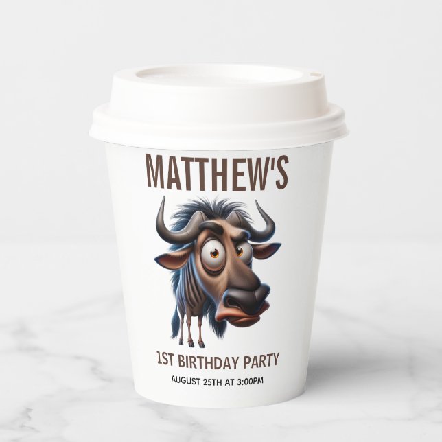 Cute Crazy Cheetah Farm Theme 1st Birthday Paper Cups (Front)