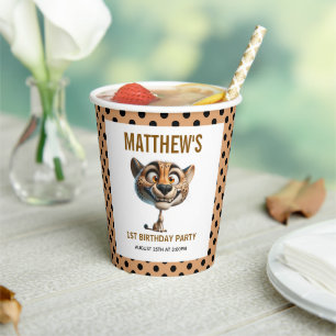 Cute Crazy Cheetah Farm Theme 1st Birthday Paper Cups