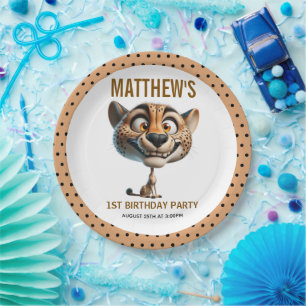 Cute Crazy Cheetah Farm Theme 1st Birthday Paper Plate