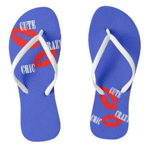 Cute Crazy Chic Red Lips Kiss Flip Flops