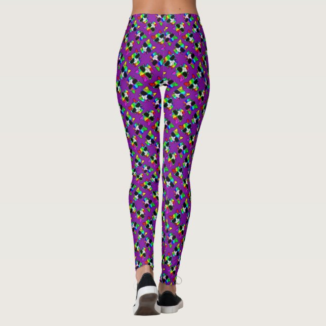 CUTE Crazy Colourful Cool Rainbow Cats on Purple  Leggings (Back)