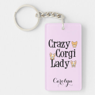 Cute Crazy Corgi Lady Pink Key Ring