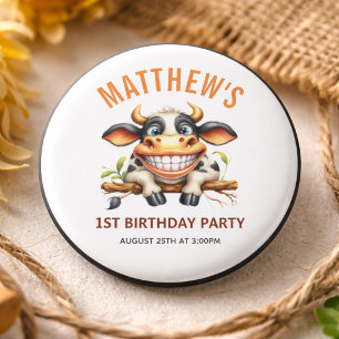 Cute Crazy Cow Farm Theme 1st Birthday 3 Cm Round Badge