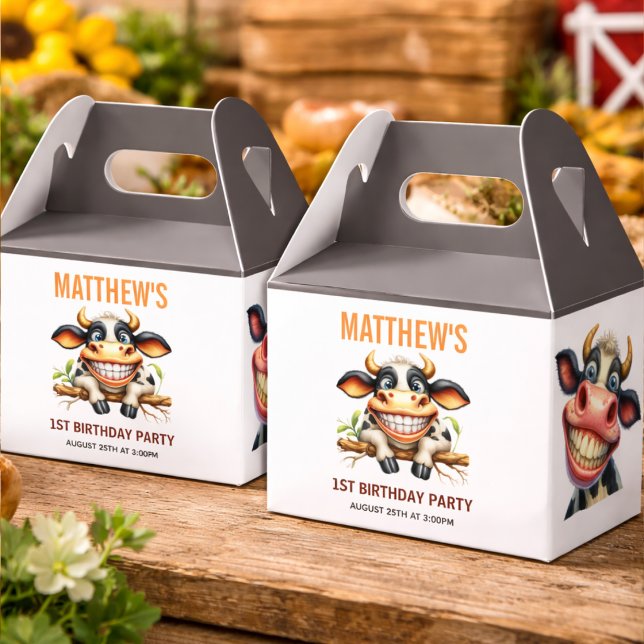 Cute Crazy Cow Farm Theme 1st Birthday Favour Box (Cute Crazy Cow Farm Theme 1st Birthday Favor Boxes
)