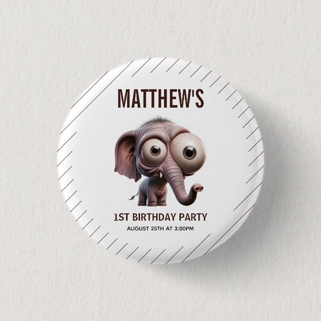 Cute Crazy elephant Farm Theme 1st Birthday 3 Cm Round Badge (Front)