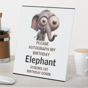 Cute Crazy elephant Farm Theme 1st Birthday Pedestal Sign
