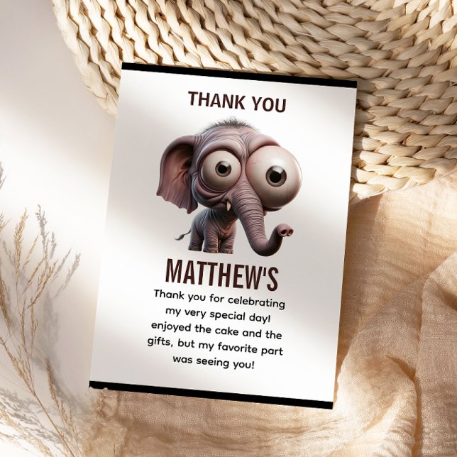 Cute Crazy elephant Farm Theme 1st Birthday Thank You Card (Cute Crazy elephant Farm Theme 1st Birthday thank you card)