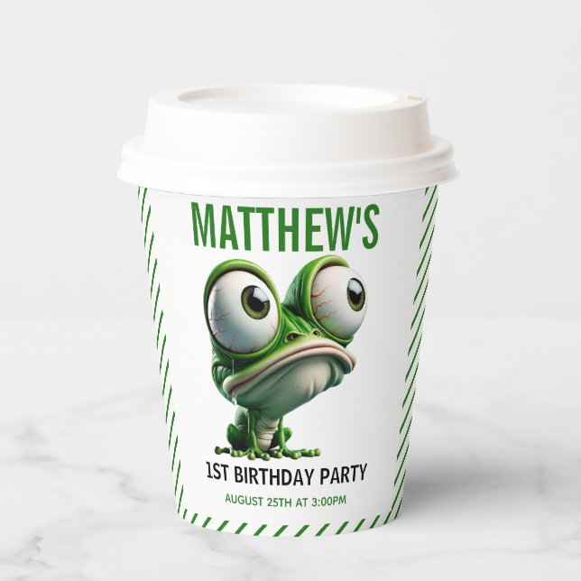 Cute Crazy Frog Farm Theme 1st Birthday Paper Cups (Front)