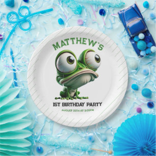 Cute Crazy Frog Farm Theme 1st Birthday Paper Plate
